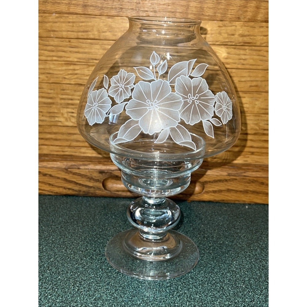 Vtg Pasabahce Blown Glass Hurricane Candle Shade Globe and Base Blossom Design